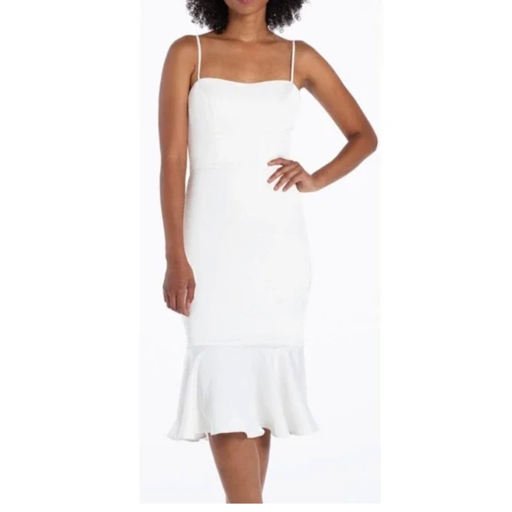 Hayley Paige Occasion NWT Ivory Spaghetti Strap Midi Dress Ruffle 52100